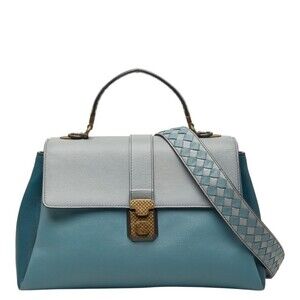 Bottega Veneta Piazza Handbag Shoulder Bag 2-Way Light Blue Leather Women's B...